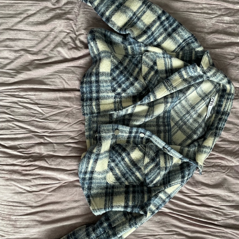 Zara Plaid Button-Up cropped Jacket
